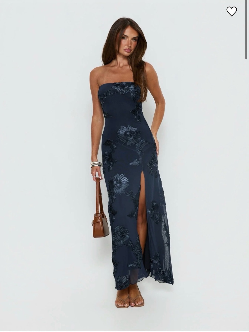 Princess Polly Navy Strapless Floral Split Maxi Dress